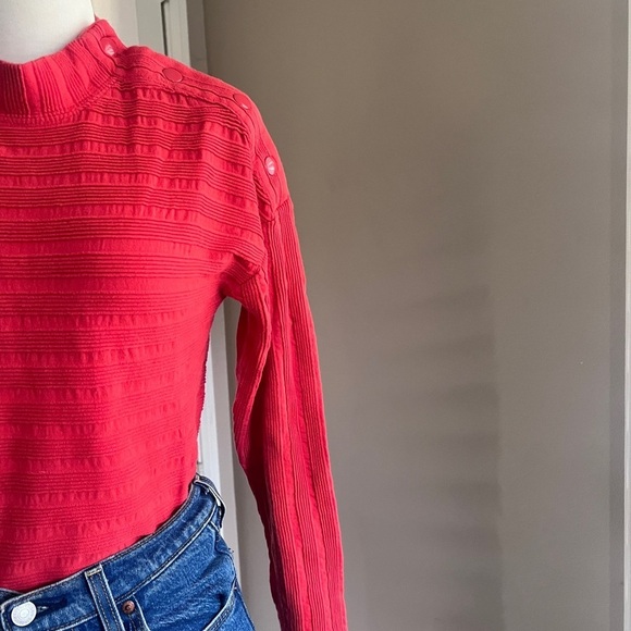 Anthropologie Maeve Snap Shoulder Orange Red Ribbed Long Sleeve - Picture 2 of 3